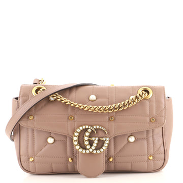Gucci Pearly GG Marmont Flap Bag Embellished Matelasse Leather Small