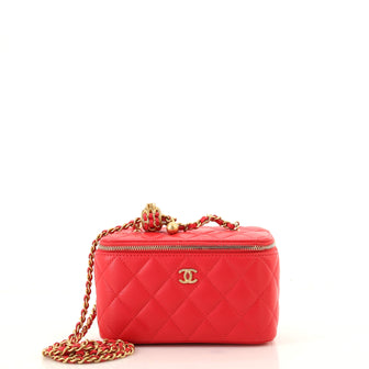 Chanel Red Quilted Lambskin Leather Pearl Crush Small Vanity Case