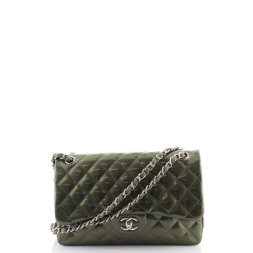 Chanel Classic Double Flap Bag Quilted Striated Metallic Patent Jumbo