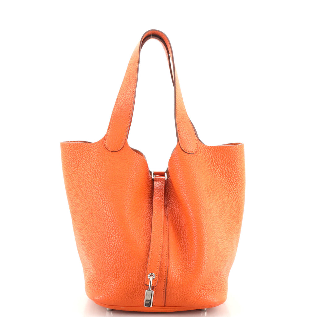 Hermès 'Picotin Lock PM' Bag in Orange Clemence Leather - Hermès