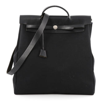 Hermes Herbag Toile and Leather GM Black