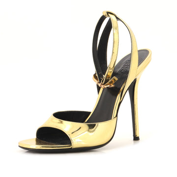 Versace Safety Pin Ankle Strap Heeled Sandals Leather