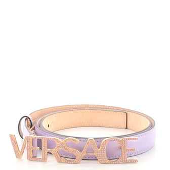 Versace Logo Letter Buckle Belt Leather with Crystals Thin