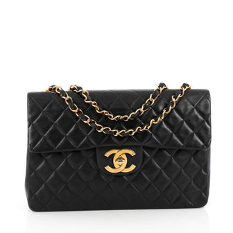 Chanel Vintage Classic Single Flap Bag Quilted Lambskin Maxi black
