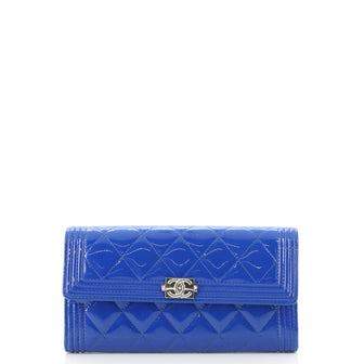 Chanel Boy Flap Wallet Quilted Patent Long