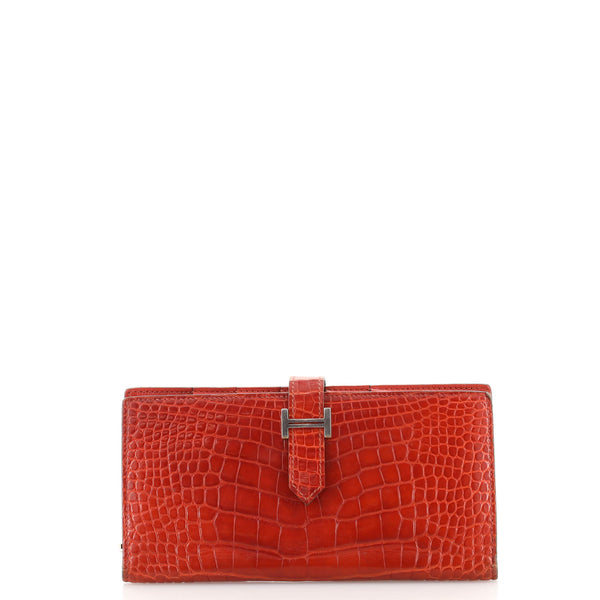 HERMES BEARN SOUFFLET WALLET ALLIGATOR RED