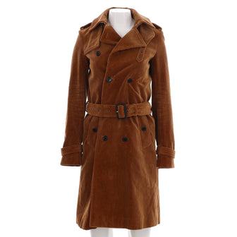 Saint Laurent Women's Belted Long Trench Coat Corduroy
