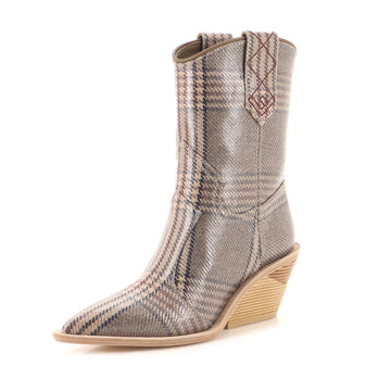 Fendi Women's Cutwalk Ankle Boots Plaid Coated Canvas