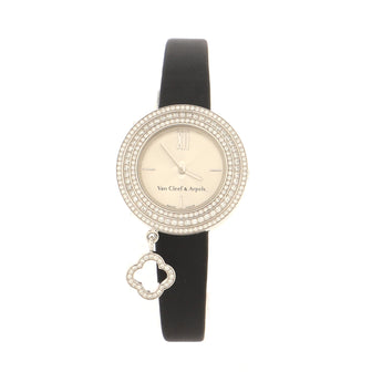 Van Cleef & Arpels Charms Three Row Quartz Watch White Gold and Satin with Diamond Bezel 25