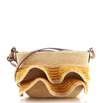 Loewe + Paula's Ibiza Pochette Ruffled Raffia Shoulder Bag In