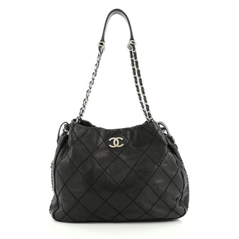 Chanel Expandable Zip Around Tote Quilted Leather Large Black