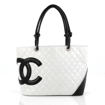 Chanel Cambon Tote Quilted Leather Large white
