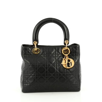 Christian Dior Lady Dior Handbag Cannage Quilt Lambskin Medium black