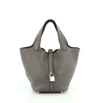 Hermes Picotin Lock Handbag Clemence PM gray