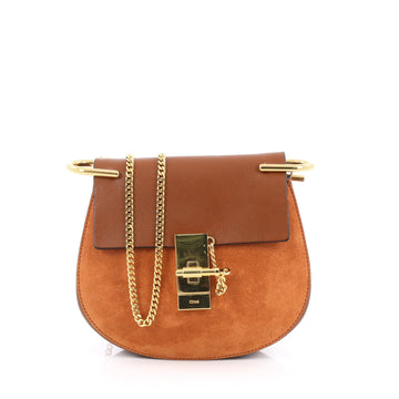 Chloe Drew Crossbody Bag Leather and Suede Small Brown