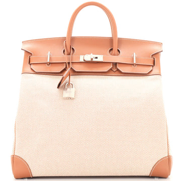 Hermes HAC Birkin Bag Toile and Brown Evercolor with Palladium Hardware 40