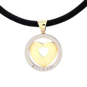 Bvlgari Tondo Heart Pendant Necklace Stainless Steel with 18K Yellow Gold and Cord