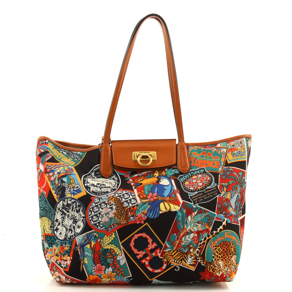 Salvatore Ferragamo Gancini Travel Tote Printed Nylon Medium 175160
