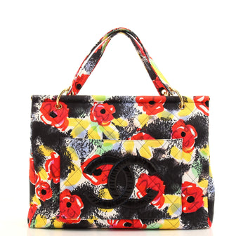 Chanel Vintage Bar Tote Quilted Printed Canvas Large