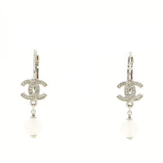 Chanel CC Dangle Earrings Crystal Embellished Metal with Faux Pearls