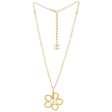 Chanel Pinwheel Flower Pendant Necklace Metal and Leather with Faux Pearls