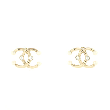 Chanel CC Stud Earrings Metal with Faux Pearls