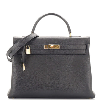 Hermes Kelly Handbag Black Ardennes with Gold Hardware 35