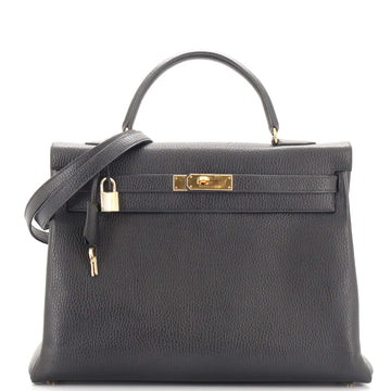 Hermes Kelly Handbag Black Ardennes with Gold Hardware 35