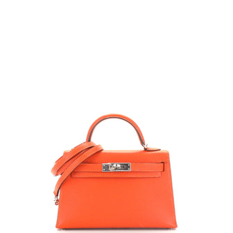 Hermes Kelly Mini II Bag Verso Chevre Mysore with Palladium Hardware 20