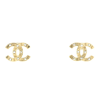 Chanel CC Paris Button Stud Earrings Metal with Crystals