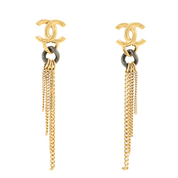 Chanel CC Chain Fringe Dangle Earrings Metal with Resin
