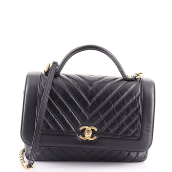 Chanel Top Handle Flap Bag Chevron Calfskin Small