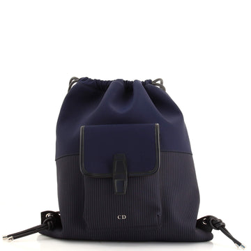 Christian Dior Homme Front Pocket Drawstring Backpack Striped Nylon Large