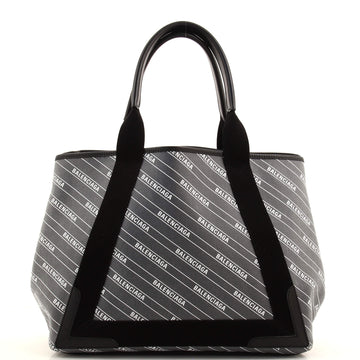 Balenciaga Logo Navy Cabas Printed Coated Canvas Medium