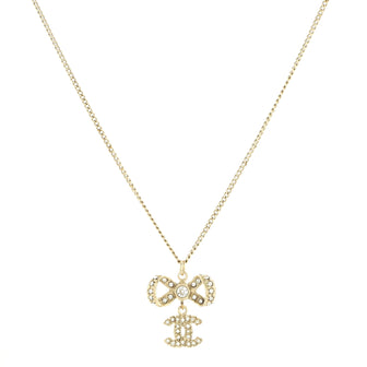 Chanel CC Bow Drop Pendant Necklace Metal with Crystals