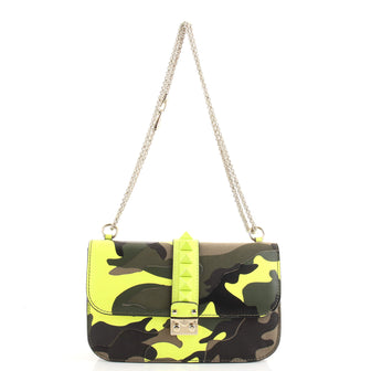 Valentino Garavani Glam Lock Shoulder Bag Camo Leather and Canvas Medium