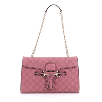 Gucci Emily Chain Strap Flap Bag Guccissima Leather Medium Pink