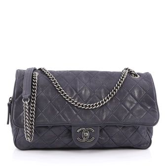 Chanel Shiva Flap Bag Quilted Iridescent Calfskin Large Blue