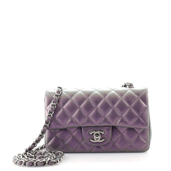 Chanel Classic Single Flap Bag Quilted Iridescent Calfskin Mini Purple  1753042