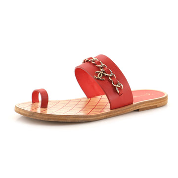 Chanel Women's Toe Ring CC Chain Flat Sandals Leather