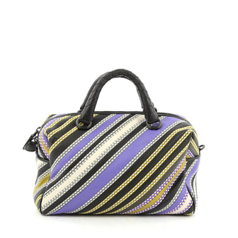 Bottega Veneta Convertible Boston Bag Striped Leather Small Black