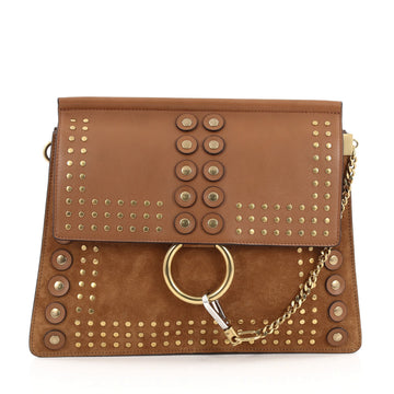 Chloe Faye Shoulder Bag Studded Leather and Suede Medium Brown