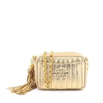 Chanel Vintage Tassel Camera Bag Vertical Quilted Leather Medium Gold