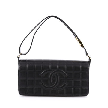 Chanel Chocolate Bar CC Flap Bag Quilted Leather East West Black