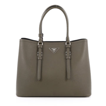 Prada Cuir Covered Strap Double Tote Saffiano Leather Medium green