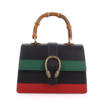 Gucci Dionysus Bamboo Top Handle Bag Colorblock Leather Medium Black