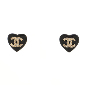 Chanel CC Heart Stud Earrings Resin with Crystals