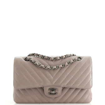 Chanel Classic Double Flap Bag Chevron Iridescent Crumpled Calfskin Medium