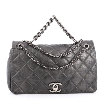 Chanel Pondichery Flap Bag Quilted Aged Calfskin Medium Silver