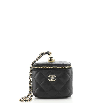 Chanel Classic Pearl Vanity Case with Chain Quilted Caviar Mini